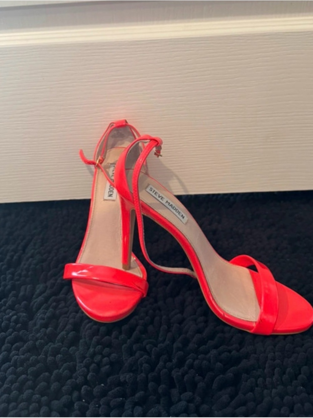 Steve Madden Neon Red Patent Open-Toe Ankle-Strap Heels